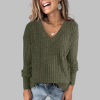 KASHA™ - Casual V-Neck Long Sleeve Sweater