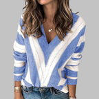 IMANI™ - Casual V-Neck Striped Long Sleeve Sweater