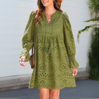 ANIM™ - Classy Tassel V-Neck Long Sleeve Mini Dress