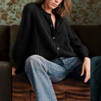 ELOWEN™ - Comfy Plain Button Down Long Sleeve Round Neck Cardigan
