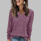 KASHA™ - Casual V-Neck Long Sleeve Sweater