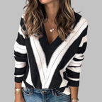 IMANI™ - Casual V-Neck Striped Long Sleeve Sweater