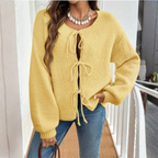ADRIENNE™ - Chic Long Sleeve Round Neck Tie Front Cardigan