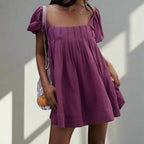 DALAWA™ - Chic Summer Puff Sleeve Square Neck Mini Dress
