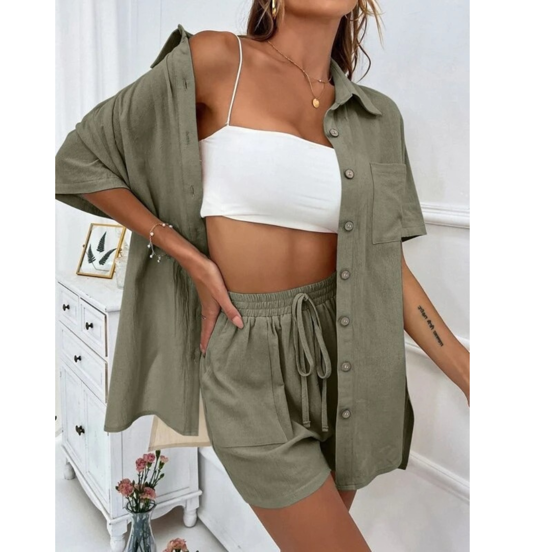 KRISTINE™ – Casual Summer  Button-Down Lounge Set