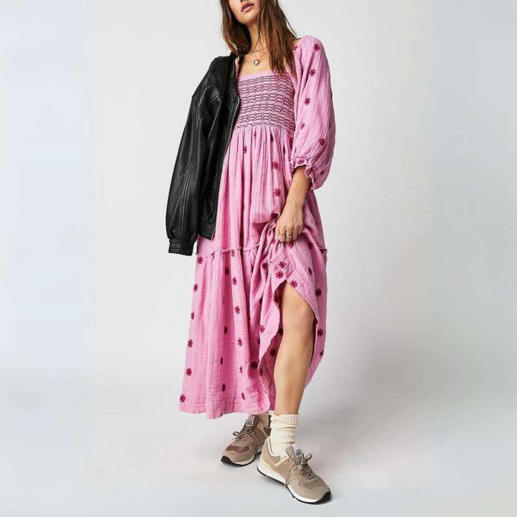 MOIRA™ - Comfy Floral Lantern Sleeve Square Neck Maxi Dress