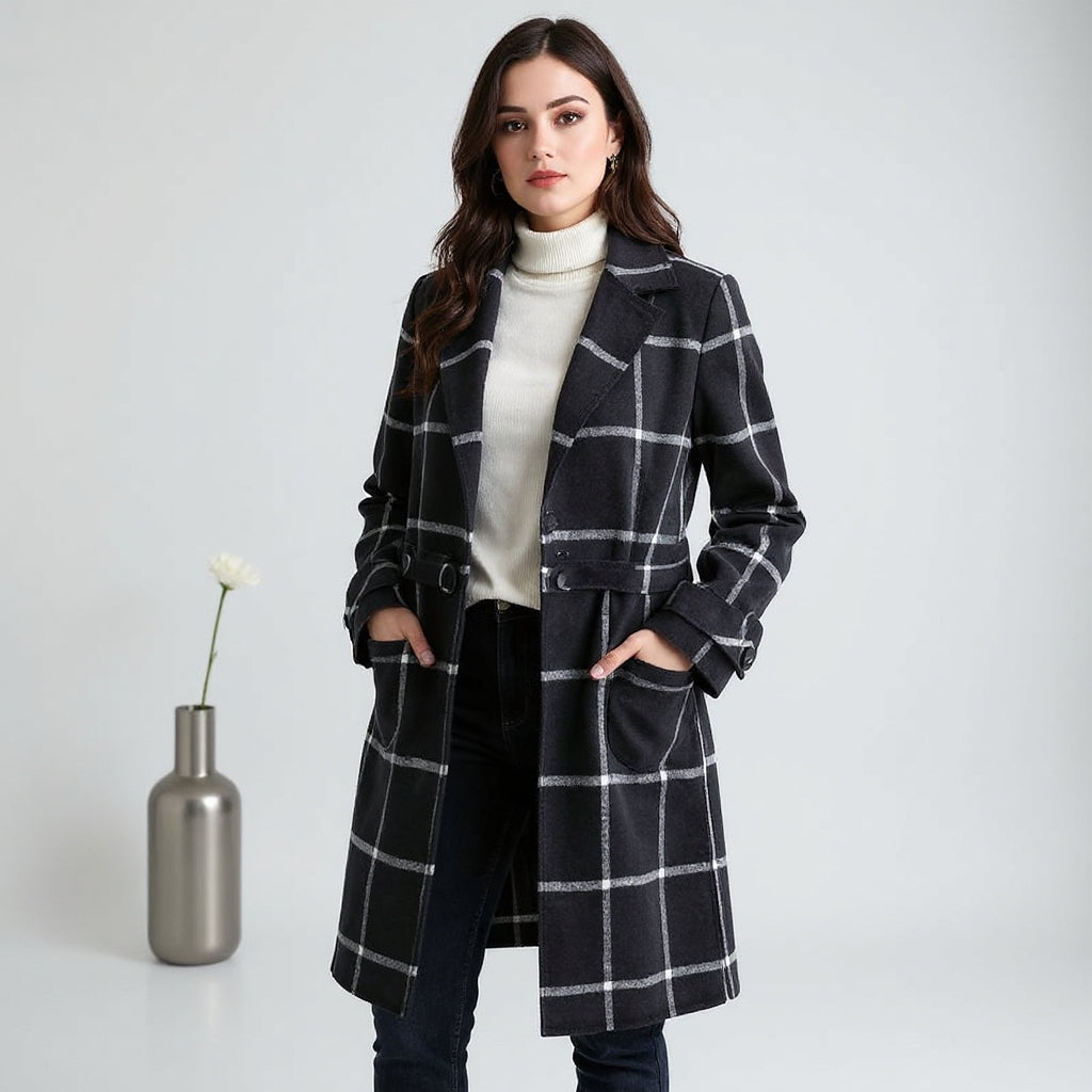 Bożena | Retro check tweed jacket with collar