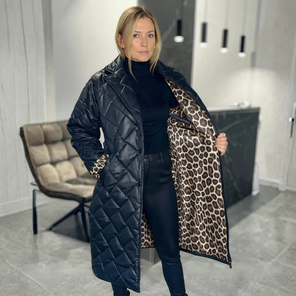 Beata | Reversible Quilted Coat with Leopard Print Lining