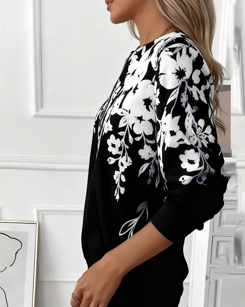 Marci | Printed sweatshirt with half zip and collar