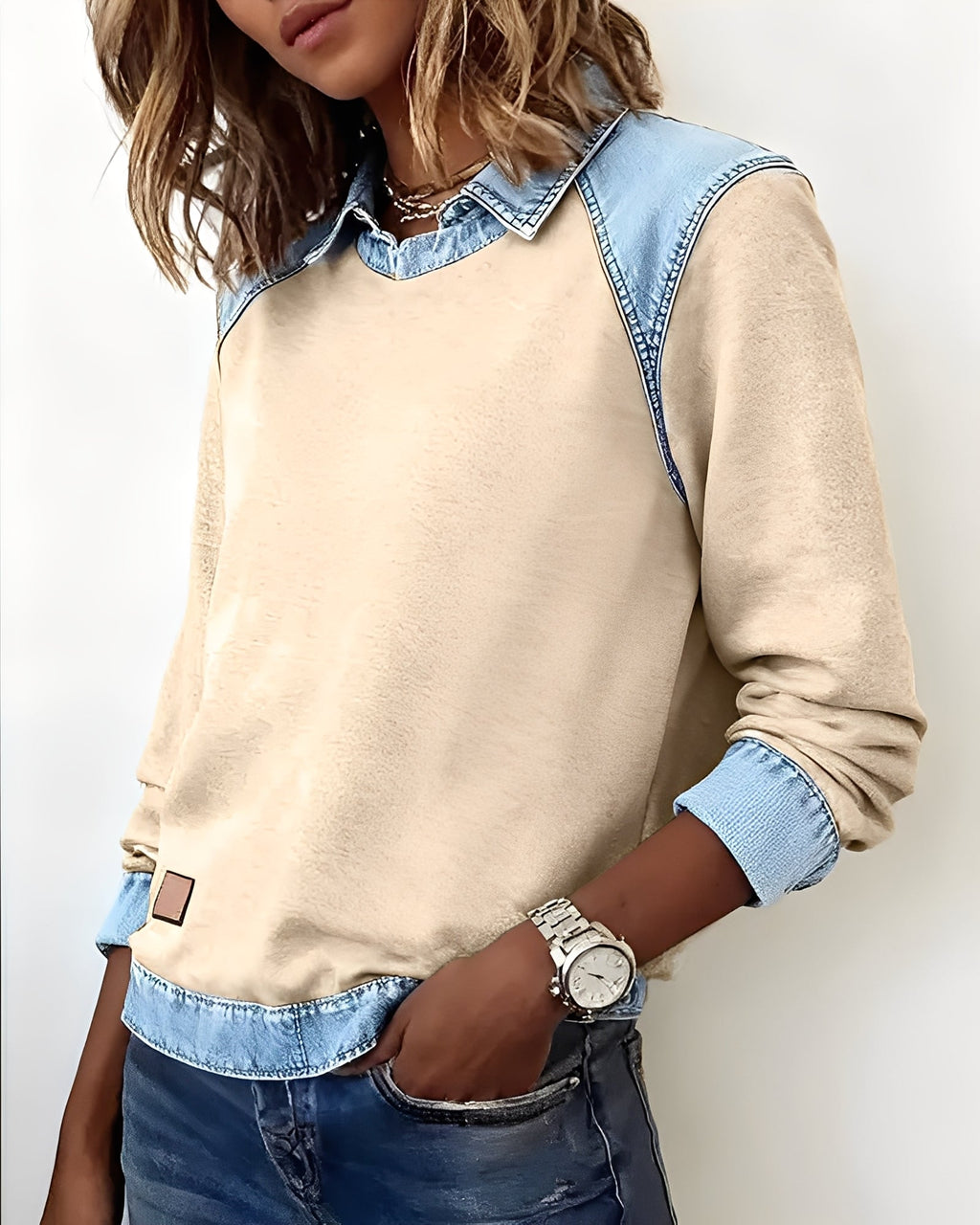 Maria – polo jumper with denim details