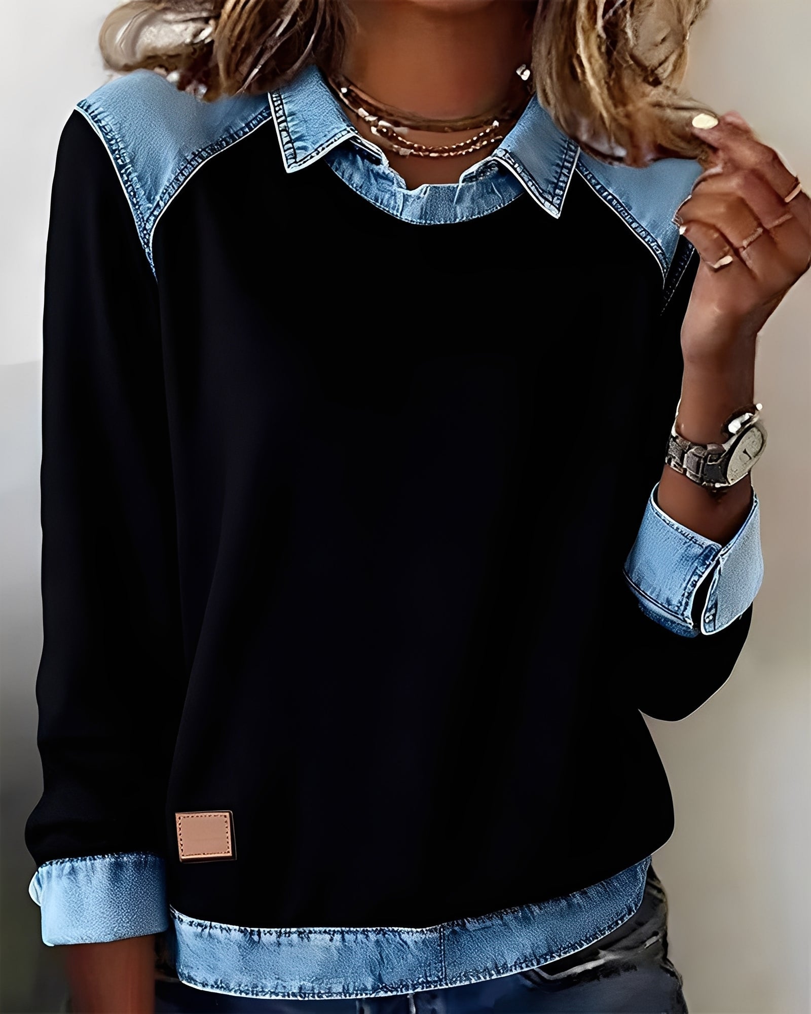 Maria – polo jumper with denim details