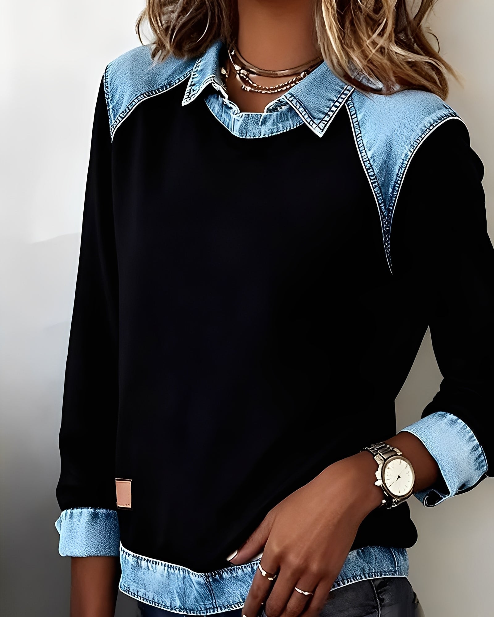 Maria – polo jumper with denim details