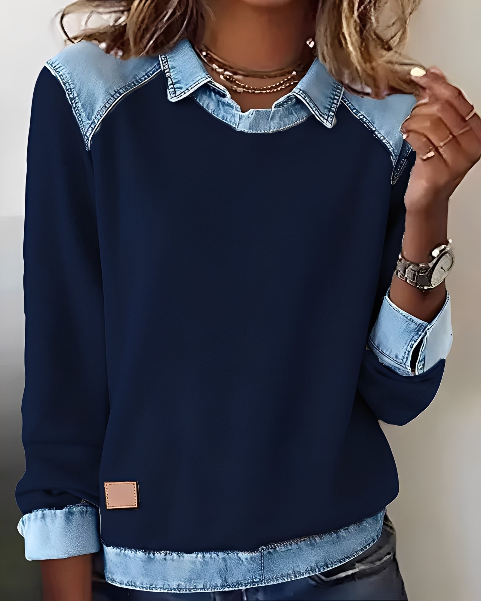 Maria – polo jumper with denim details