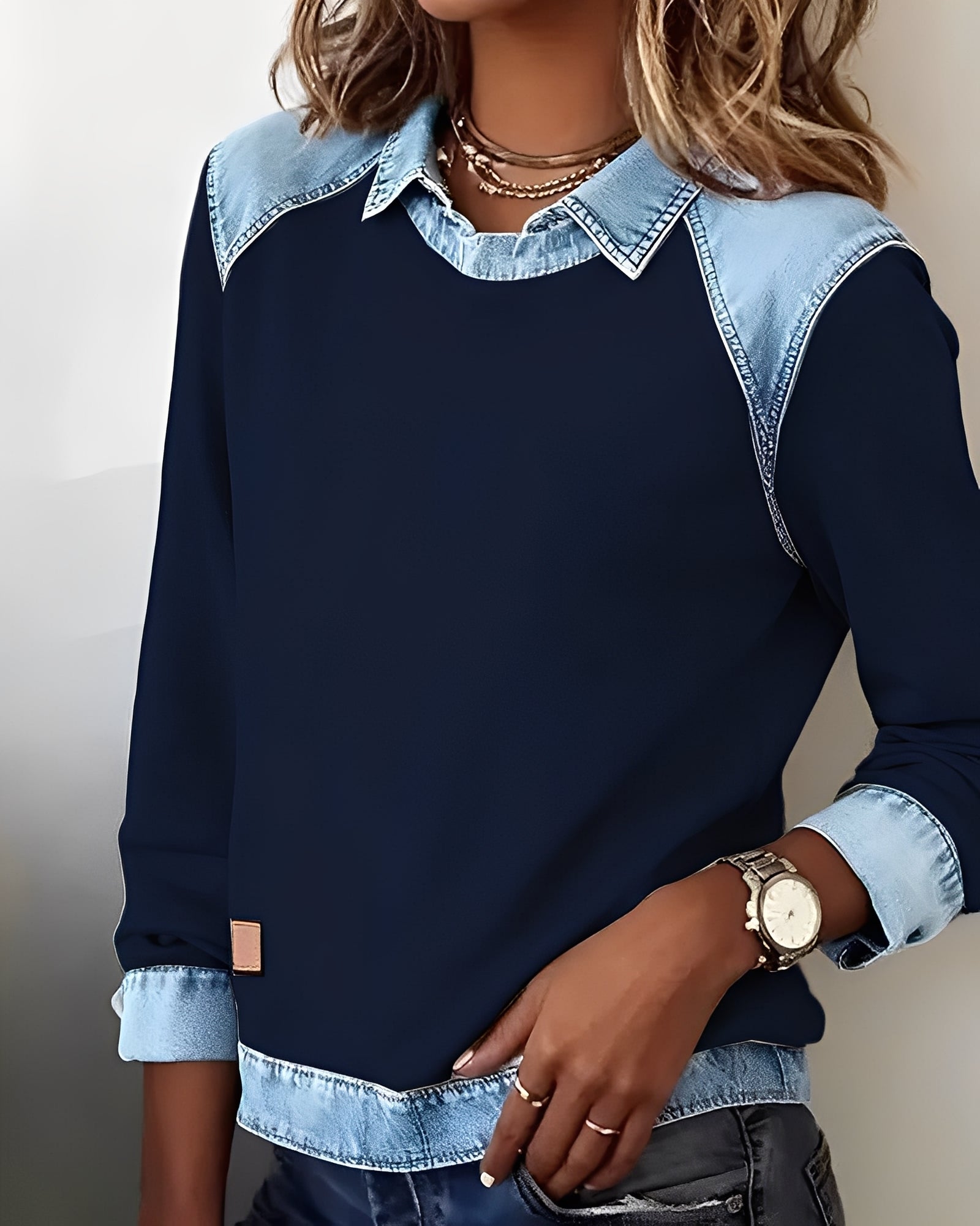 Maria – polo jumper with denim details