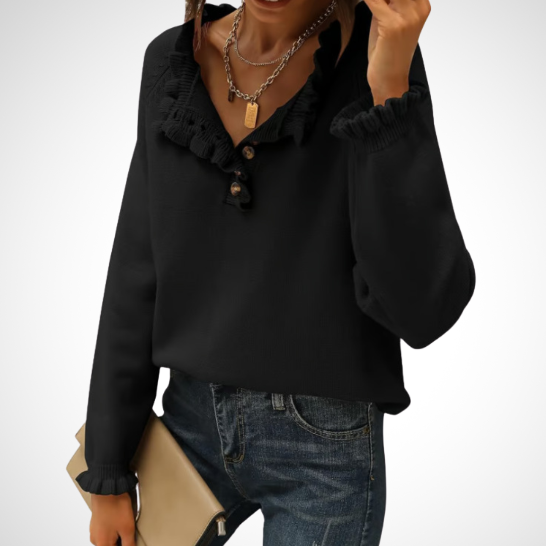 WYNN™ - Chic Long Sleeve Pullover Half Button Sweater