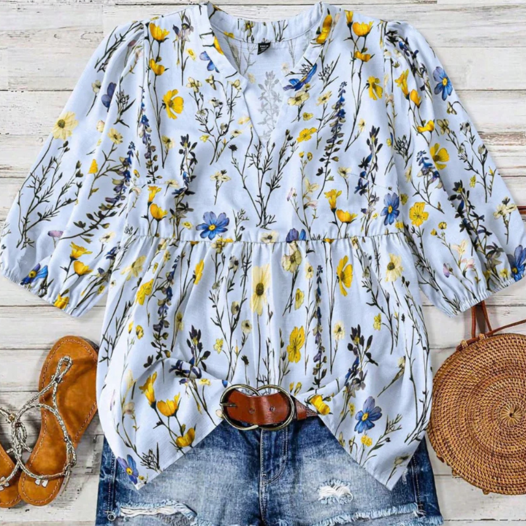 CATALEYA™ - Vintage Floral Bishop Sleeve Top