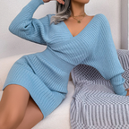 JUNO™ - Chic Wrapped V-Neck Long Sleeve Bodycon Mini Dress