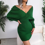 JUNO™ - Chic Wrapped V-Neck Long Sleeve Bodycon Mini Dress