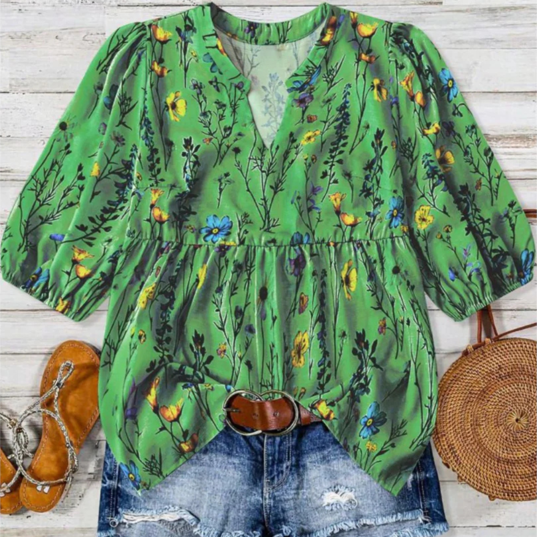 CATALEYA™ - Vintage Floral Bishop Sleeve Top