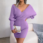 JUNO™ - Chic Wrapped V-Neck Long Sleeve Bodycon Mini Dress