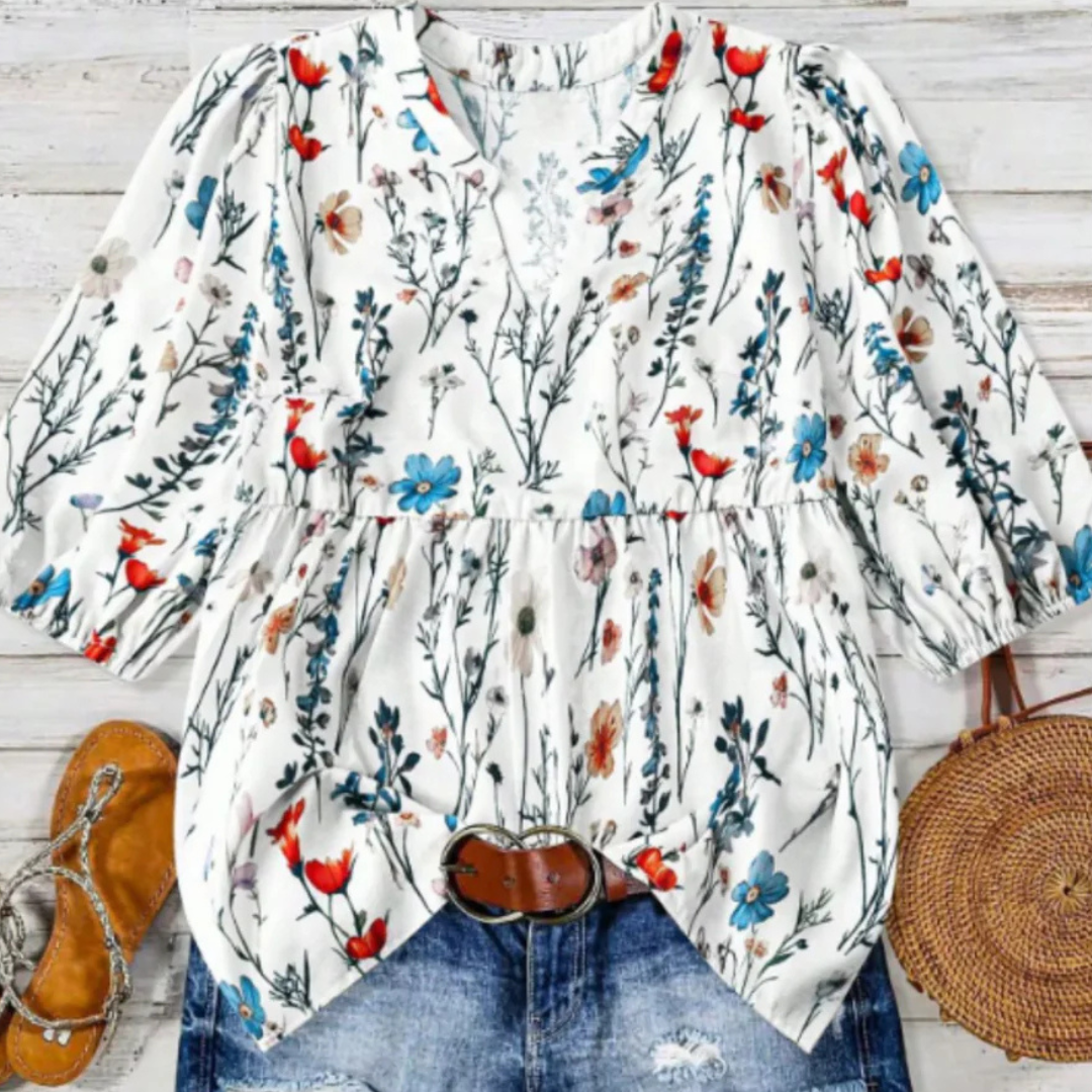 CATALEYA™ - Vintage Floral Bishop Sleeve Top