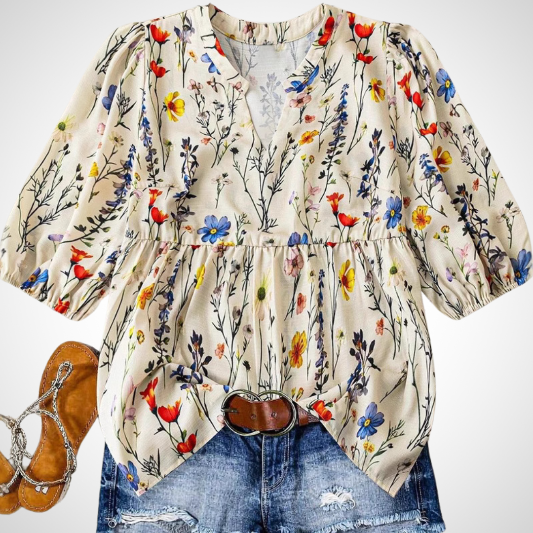 CATALEYA™ - Vintage Floral Bishop Sleeve Top