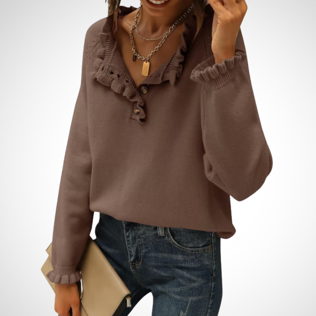 WYNN™ - Chic Long Sleeve Pullover Half Button Sweater