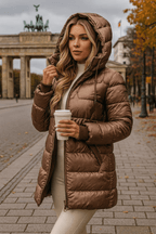 Lina | Long, warm quilted jacket with generous hood