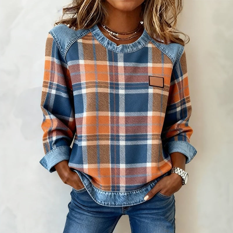 Vintage Checked Patchwork Blouse