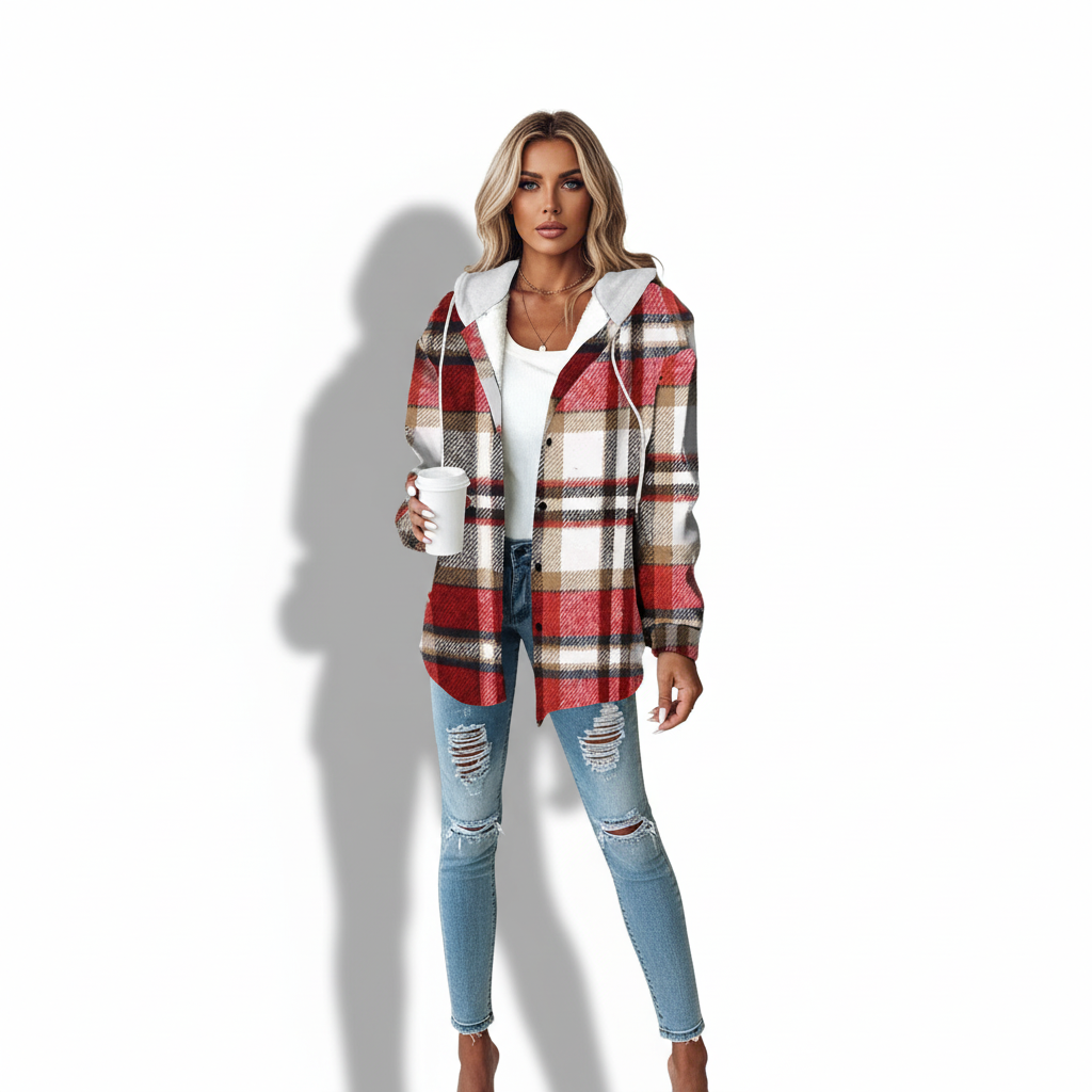 PAIGE™ - Chic Plaid Long-Sleeve Button Down Hooded Jacket