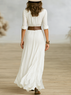 Katarzyna - Linen Long Dress with Reversed Collar and Belt