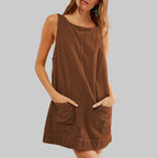 SADA™ - Chic Overall Round Neck A Line Mini Dress