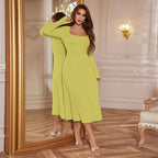 KIKYA™ - Classy Plain Flounce Sleeve Square Neck Dress