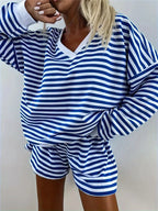 NOLANI™ – Relaxed Fit Striped V-Neck Lounge Set