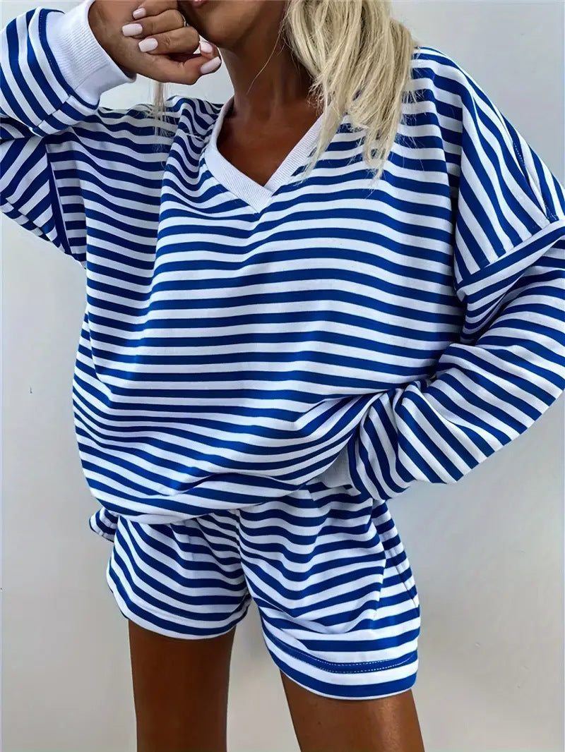 NOLANI™ – Relaxed Fit Striped V-Neck Lounge Set