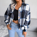 WALA™ - Casual Plaid Button Front Long Sleeve Jacket