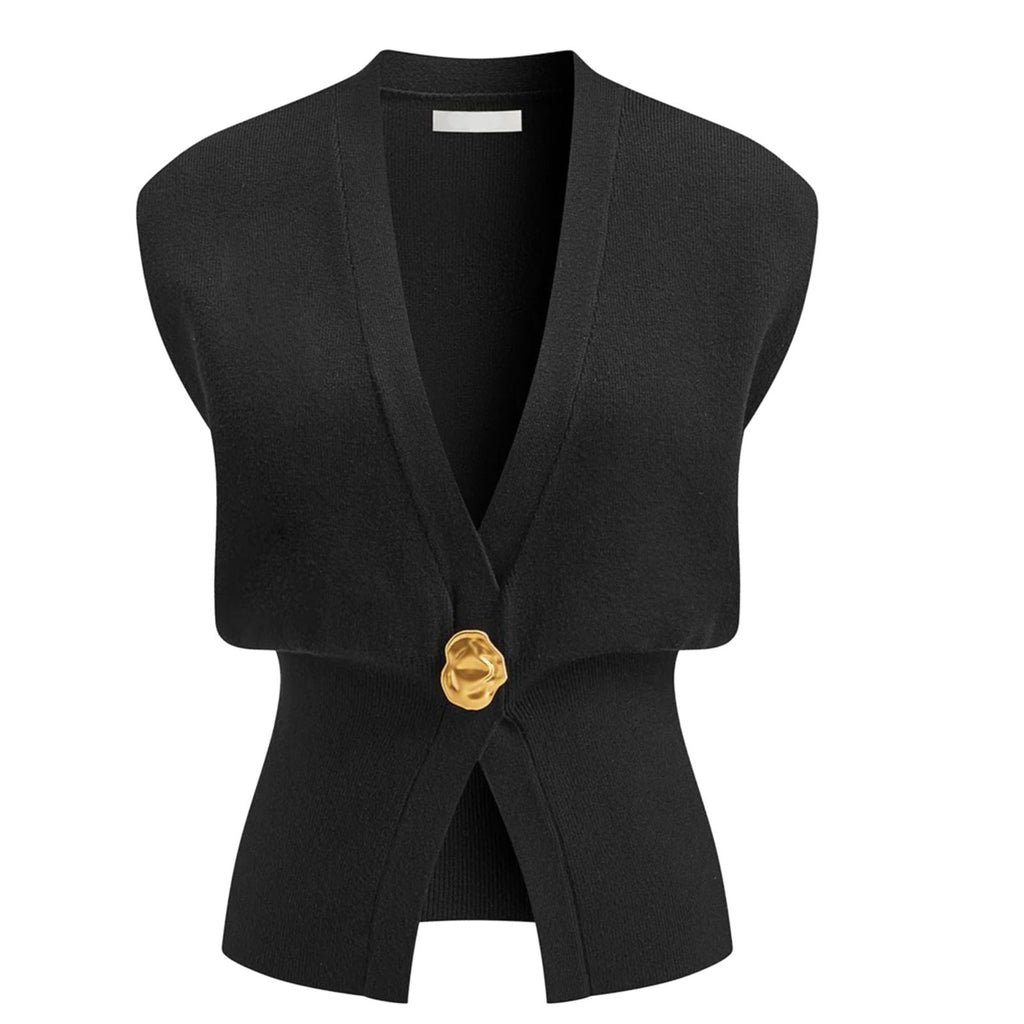 DAISY™ – Elegant V-Neck Button-Front Vest Top