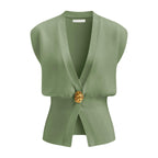 DAISY™ – Elegant V-Neck Button-Front Vest Top