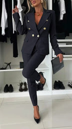 PENNIE™ - Classy Collar Blazer and Flared Pants Set
