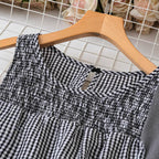 KRISTEL™ – Vintage Flowy Checkered Puff Sleeve Blouse