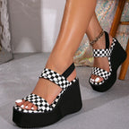 WAYNA™ – Chic Checked Slip-On Wedge Sandals