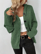 MILSA™ - Cozy Plain Button Front Hooded Cardigan