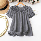 KRISTEL™ – Vintage Flowy Checkered Puff Sleeve Blouse