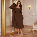 KIKYA™ - Classy Plain Flounce Sleeve Square Neck Dress