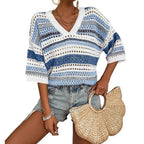 KELISE™ – Casual Striped Crochet V-Neck Summer Top