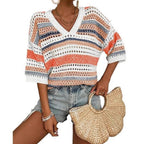 KELISE™ – Casual Striped Crochet V-Neck Summer Top