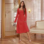 KIKYA™ - Classy Plain Flounce Sleeve Square Neck Dress