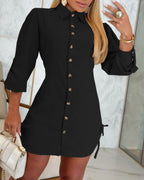 SAFARA™ - Casual Button Down Long Sleeve Mini Dress