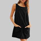 SADA™ - Chic Overall Round Neck A Line Mini Dress
