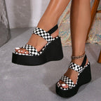 WAYNA™ – Chic Checked Slip-On Wedge Sandals